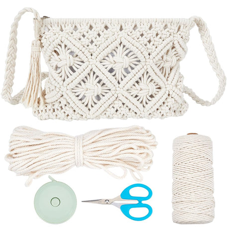 WEBEEDY Macrame Bag DIY Kit Bohemian Shoulder Bag Macrame Purse Set with Instruction for Adults Beginners, Includes Macrame Cord,Crochet Bags for Women Holiday Beach Christmas Decor Gift,10.4x8inch WEBEEDY