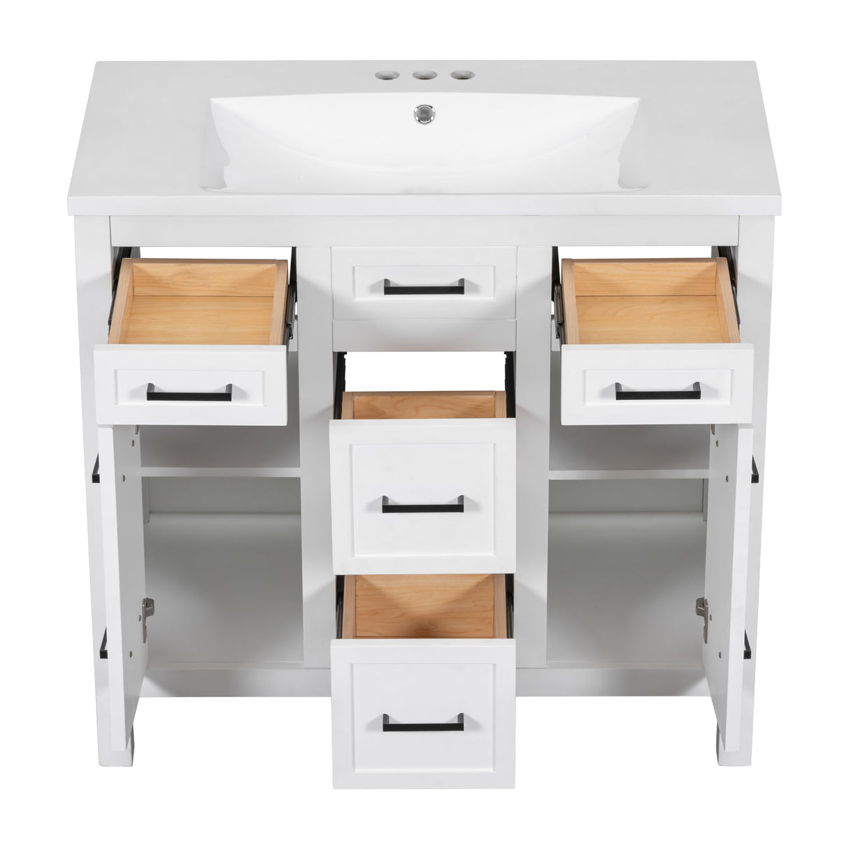 Harper & Bright Designs 36" Bathroom Vanity with Sink, Free Standing Single Basin Vanity Set with 2 Doors & 4 Drawers, Modern Wooden Bathroom Cabinet with Resin Basin for Bathroom, White Harper & Bright Designs