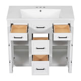 Harper & Bright Designs 36" Bathroom Vanity with Sink, Free Standing Single Basin Vanity Set with 2 Doors & 4 Drawers, Modern Wooden Bathroom Cabinet with Resin Basin for Bathroom, White Harper & Bright Designs