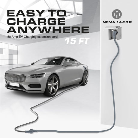 50 Amp Extension Cord for RV and EV 15 Feet | NEMA 14-50 - Tesla Charger Extension Cable | 250 Volt (STW/AWG) - UL/ETL Listed | Ideal for Car and Camper - Heavy Duty. (15 ft) SUREPLUG