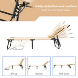 gotoplay Folding Beach Lounge Chair w/ 5 Adjutable Backrest & Padded Pillow, Sunbathing Lounger Chair, Sun Tanning Lay Flat Chair for Seaside Pool Deck, Max Load 330 LBS, No Assembly Required (Beige) gotoplay