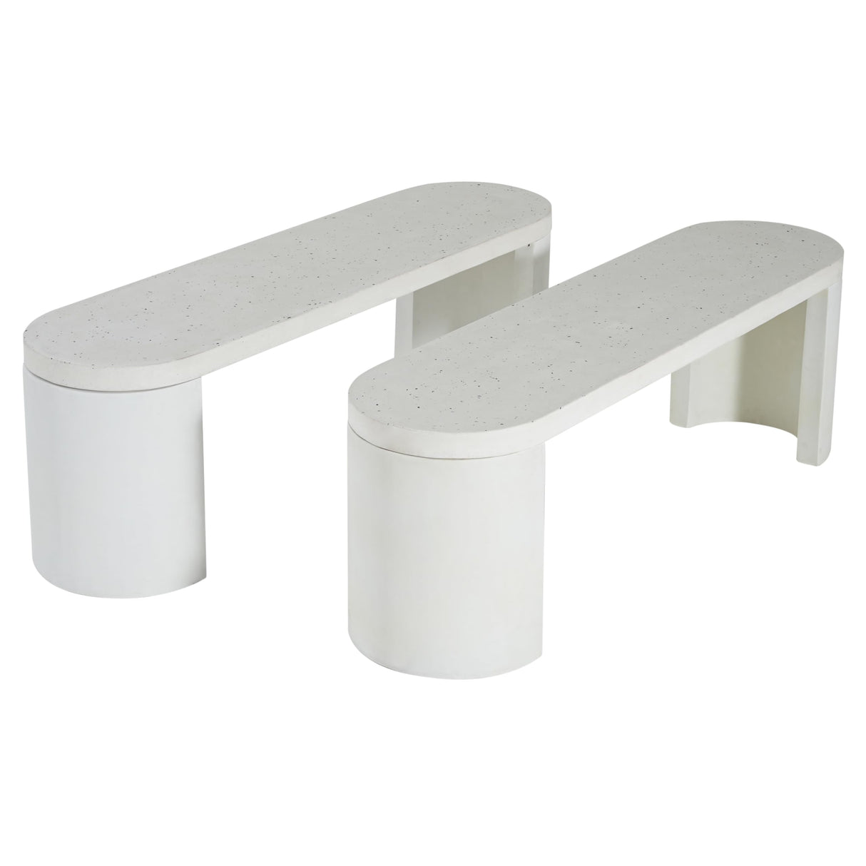 Christopher Knight Home Vex Set of 2 Concrete Outdoor Bench with Modern White Terrazzo Effect, Outdoor Dining Chairs, Oval Garden Bench with Pedestal Base, Extra Seating for Patio/Balcony, White Christopher Knight Home