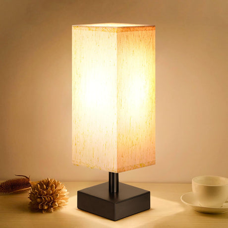 Small Table Lamp for Bedroom - Bedside Lamps for Nightstand, Minimalist Night Stand Light Lamp with Square Fabric Shade, Desk Reading Lamp for Kids Room Living Room Office Dorm aooshine