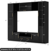 Bobve 94" Wall Unit Entertainment Center for TVs up to 70", Modern TV Console with LED Lights, Multifunctional TV Stand with Tempered Glass Door, Drawers & Shelves for Living Room, Black Bobve