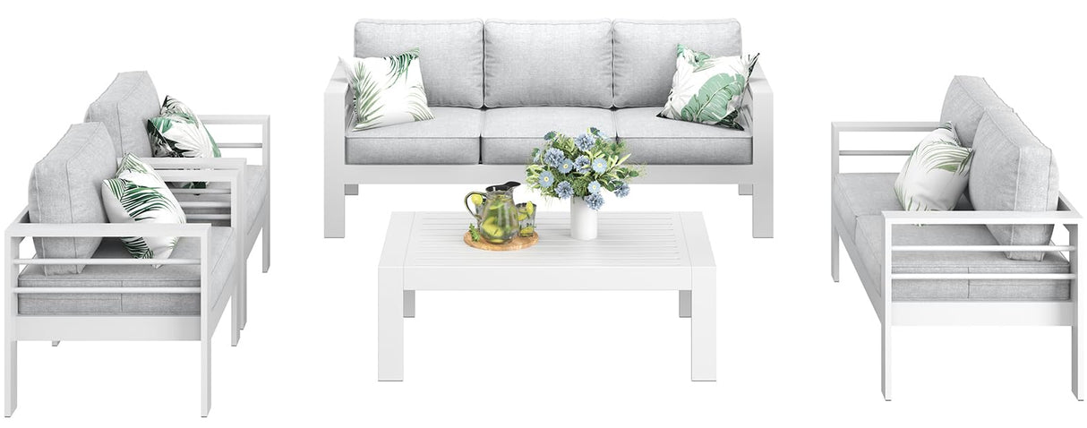 LayinSun Outdoor Aluminum Furniture Set, 5 Pieces Patio Sectional Conversation Chat Sofa Modern Seating Set with Coffee Table LayinSun