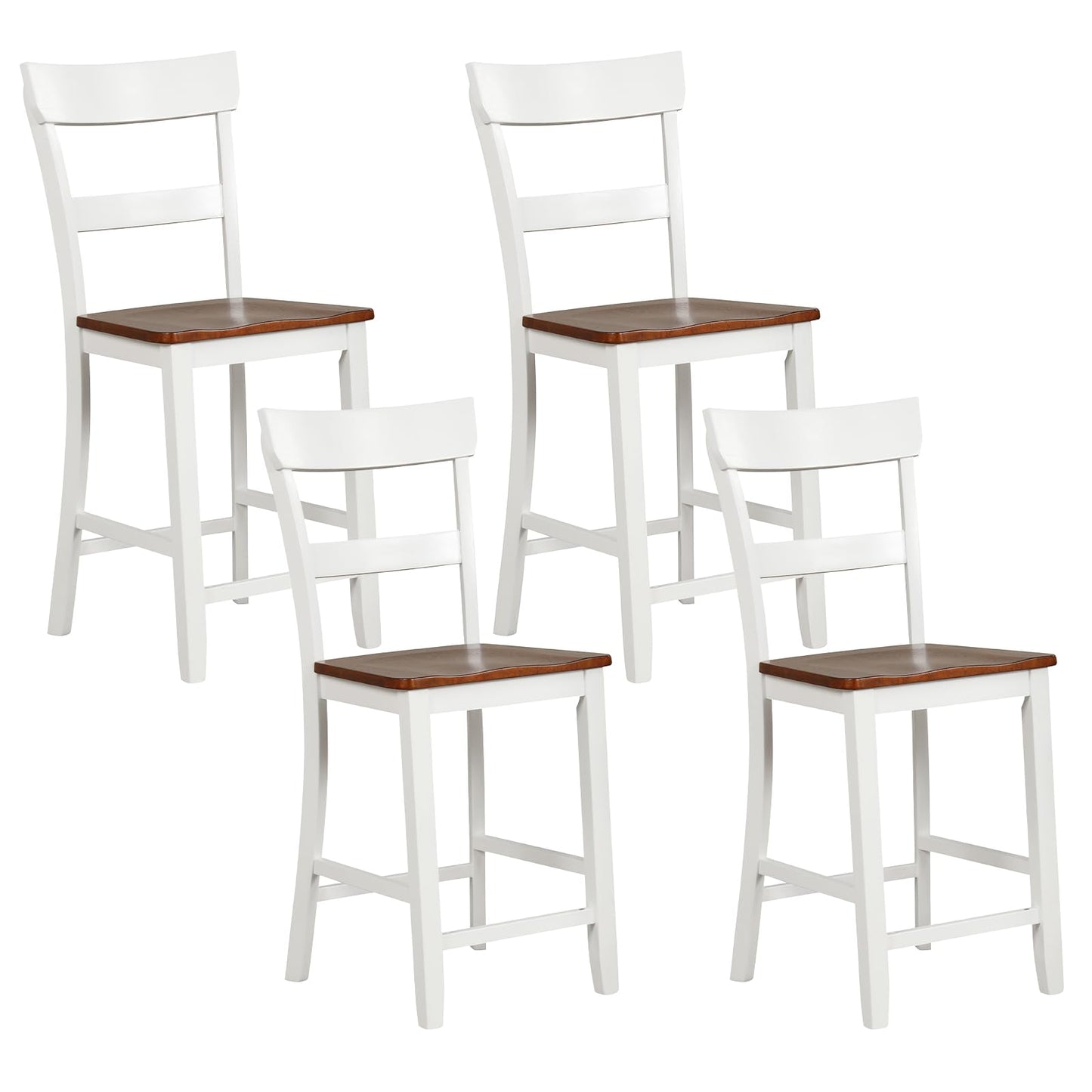 Giantex 24.5" Farmhouse Wooden Bar Stools Set of 4 with Ergonomic Backrest and Footrest - WoodArtSupply