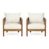Christopher Knight Home Burchett Outdoor Acacia Wood Club Chairs with Cushions, Beige, Brown Christopher Knight Home