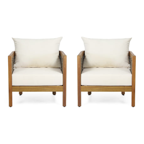 Christopher Knight Home Burchett Outdoor Acacia Wood Club Chairs with Cushions, Beige, Brown Christopher Knight Home