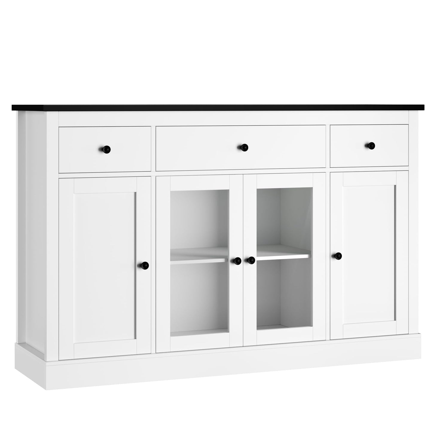 HOSTACK Sideboard Buffet Cabinet with Storage, 55" Large Kitchen Storage Cabinet with Drawers | Glass Doors, Modern Farmhouse Coffee Bar Cabinet, Wood Buffet Table Dining Room Cabinet, White/ - WoodArtSupply