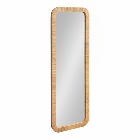 Kate and Laurel Rahfy Boho Rectangle Rattan Wall Mirror, 18 x 48, Natural Wood, Decorative Rounded Rectangular Full-Length Mirror with Authentic Rattan Frame for Bedroom Floor Mirror Kate and Laurel