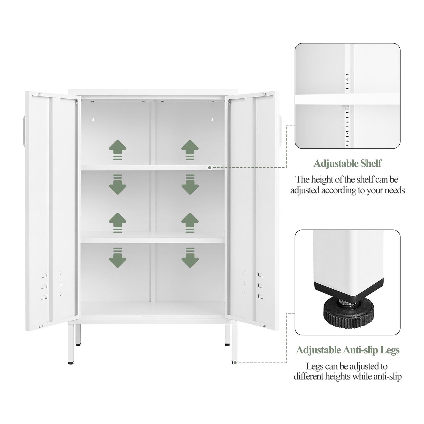 GREATMEET Metal Storage Cabinet Freestanding, Metal Locker Storage Cabinets with 2 Doors, Tall Accent Cabinet with 2 Adjustable Shelves, Metal Cabinet for Kitchen, Office, Livingroom, White - WoodArtSupply