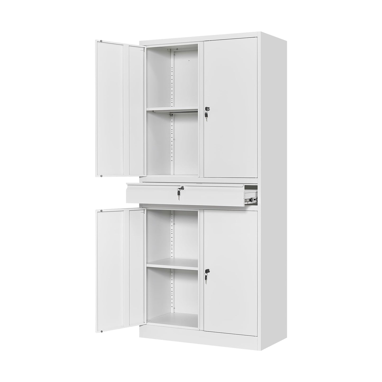 NODHM Inches Metal Storage Cabinet with Wheels, 72" Garage Storage Cabinet with Locking Draw and Adjustable Shelf, Tool Storage Cabinet for Garage, Home, Office, Gym, School (White, No Wheel) - WoodArtSupply