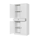 NODHM Inches Metal Storage Cabinet with Wheels, 72" Garage Storage Cabinet with Locking Draw and Adjustable Shelf, Tool Storage Cabinet for Garage, Home, Office, Gym, School (White, No Wheel) NODHM