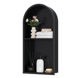 Qeke Stainless Steel Shower Niche 12" X 24", No Tile Needed Arched Niche Double Shelves, Recessed Shower Shelf Arched for Shower Wall, Matte Black Qeke