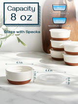 DOWAN 8 oz Ramekins with Lids Oven Safe for Creme Brulee Souffle, Porcelain Ramekins for Baking, Small Bowls Set of 6, Glaze with Specks DOWAN