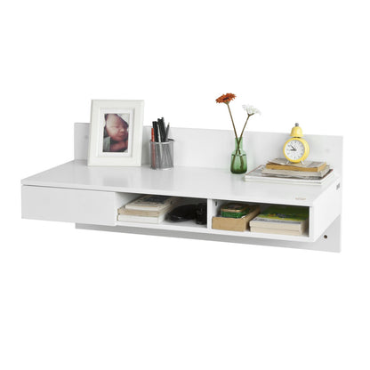 Haotian Wall-Mounted Folding Drop-Leaf Table with Storage Shelves - White - WoodArtSupply