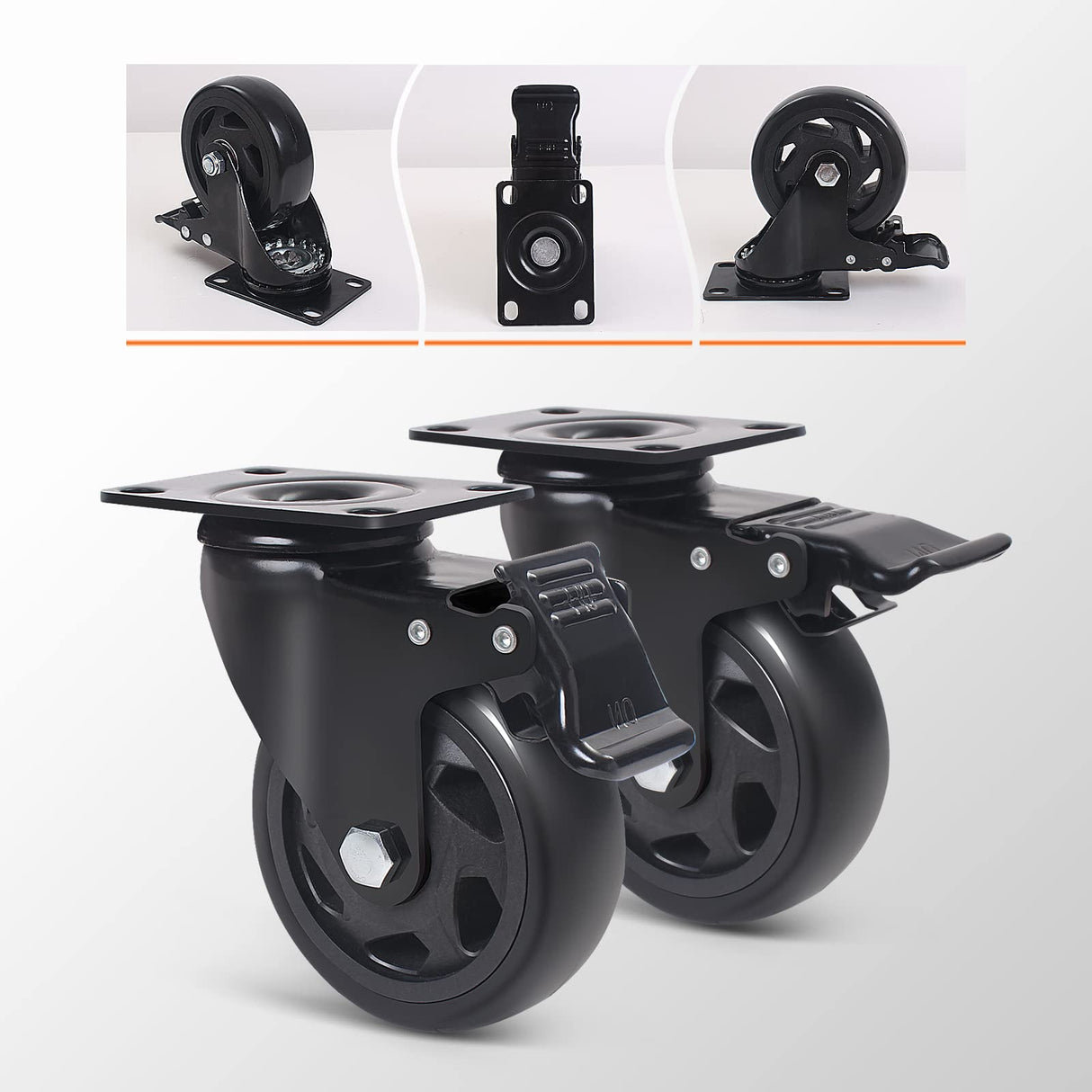 Swivel Caster Wheels 1100lbs,3 Inch Casters Set of 4,Heavy Duty Casters with Brake,YAEMIKY Premium Dual Locking Castors with Plate for Cart,Furniture,Workbench,Trolley(16pcs Screws Included) YAEMIKY