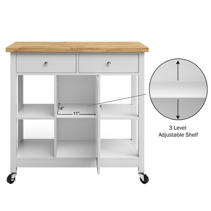 Lavish Home Kitchen Island with Drawers - Rolling Cart with Locking Casters - Use as Coffee Bar, Microwave Stand, or Shelves for Storage (White)