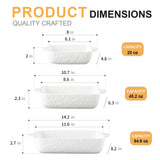 YUN TAO Casserole Dishes for Oven, Porcelain Baking Dishes, Ceramic Bakeware, Rectangular Lasagna Pans Deep with Handles for Baking Cake Kitchen,Cake Dinner,3-Piece (Set of 3, White) YUN TAO