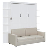 P PURLOVE Queen Size Murphy Bed with Sofa, Wall Bed with Wood Slat Support, Space-Saving Folding, No Box Spring Needed, Easy Assembly, White P PURLOVE