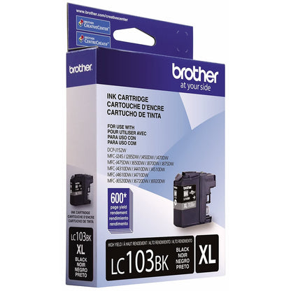 Brother Genuine High Yield Black -Ink -Cartridge, LC103BK, Replacement Black -Ink, Page Yield Up To 600 Pages, Amazon Dash Replenishment -Cartridge, LC103, 1 OEM -Cartridge