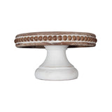 dwellington White Wash Round Display Wood Riser, 8.25” Shabby Chic Pedestal Tray Decor with Beads, Farmhouse Display Stands for Coffee Bar, Bathroom, Kitchen Island dwellington