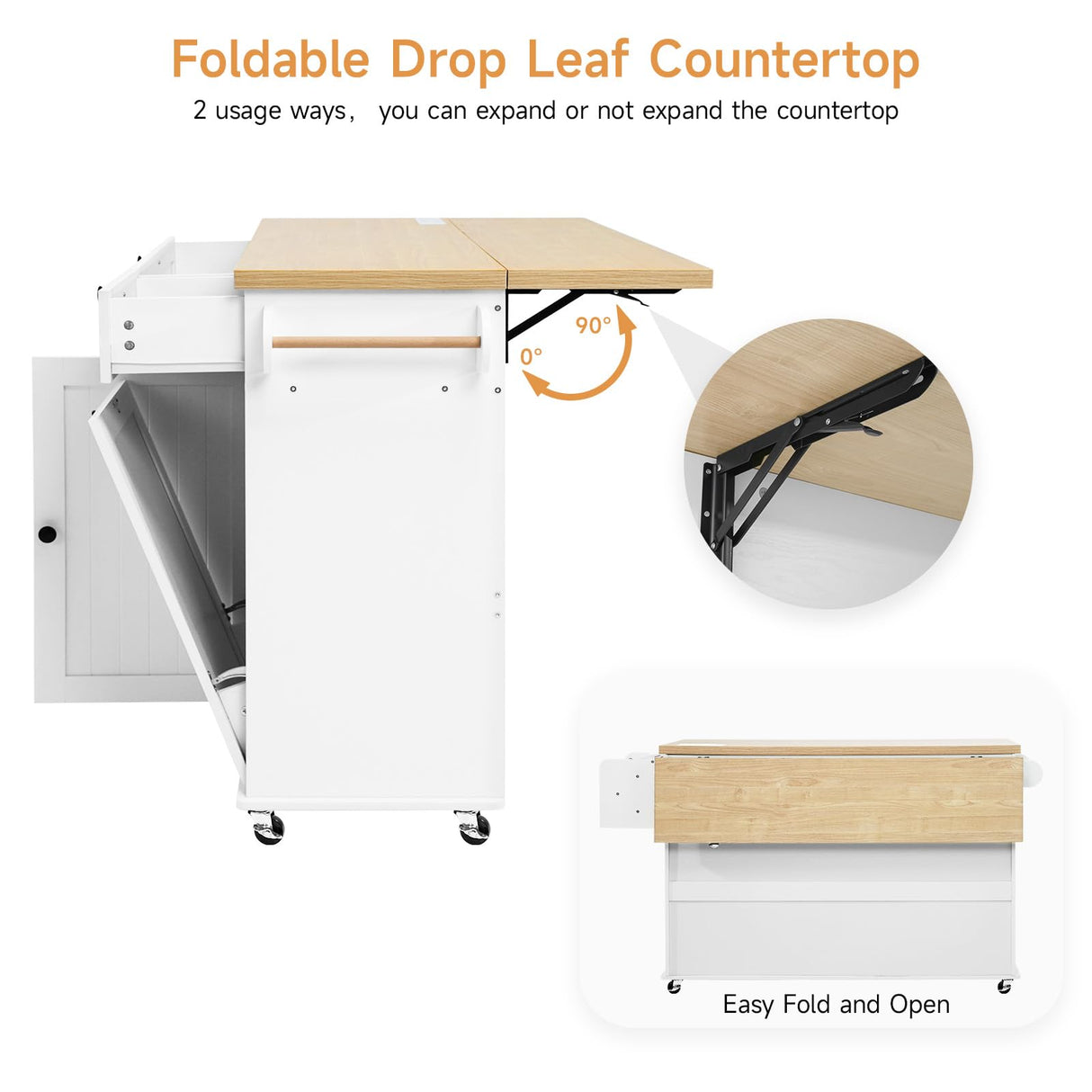 ONBRILL Mobile Kitchen Island with Drop Leaf, 60" Wide Home Carts with Spice Rack & Towel Rack, Drawers & Knife Holder, Rolling Kitchen Island Table with Power Outlet & Trash Can Storage Cabinet ONBRILL