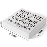 mmiishe Put the Lid Down the Dog Has a Drinking Problem Wooden Box Sign Decorative Funny Bathroom Wood Box Sign Home Decor Rustic Farmhouse Square Desk Decor Sign for Shelf 5 x 5 Inches mmiishe