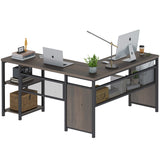 FATORRI L Shaped Computer Desk, Industrial Home Office Desk with Shelves, Reversible Wood and Metal Corner Desk (Walnut Brown, 59 Inch) FATORRI