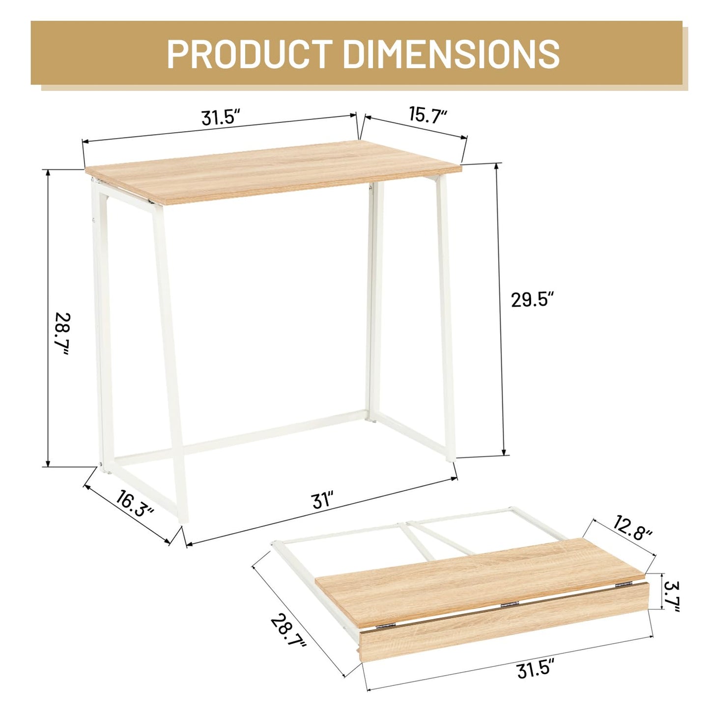 FurnitureR Folding Desk, Space Saving Computer Table Compact Writing Workstation Study Desk for Home Office Small Space, 31.5 Inches Foldable Table Simple Home Office Desk, Oak - WoodArtSupply