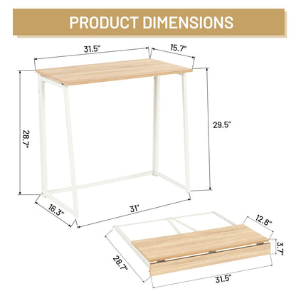 FurnitureR Folding Desk, Space Saving Computer Table Compact Writing Workstation Study Desk for Home Office Small Space, 31.5 Inches Foldable Table Simple Home Office Desk, Oak - WoodArtSupply