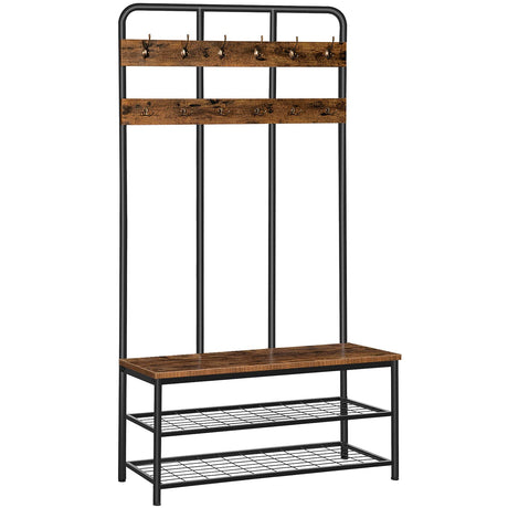HOOBRO Hall Tree with Bench, Entryway Bench with Coat Rack, Mud Room Bench with 12 Double Hooks and Storage Bench, Coat Tree, Shoe Rack Organizer, for Foyer, Front Door, Rustic Brown BF05MT01 HOOBRO