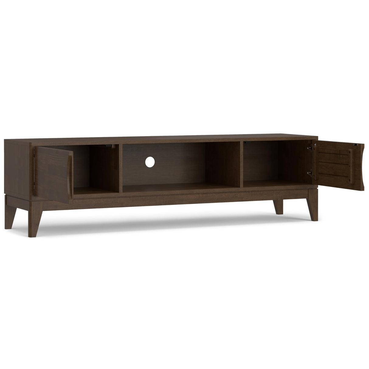 SIMPLIHOME Harper Solid Hardwood Wide Mid Century Modern Media Stand for TVs up to 80 inches for The Living Room and Entertainment Center, 72 inch, Walnut Brown SIMPLIHOME