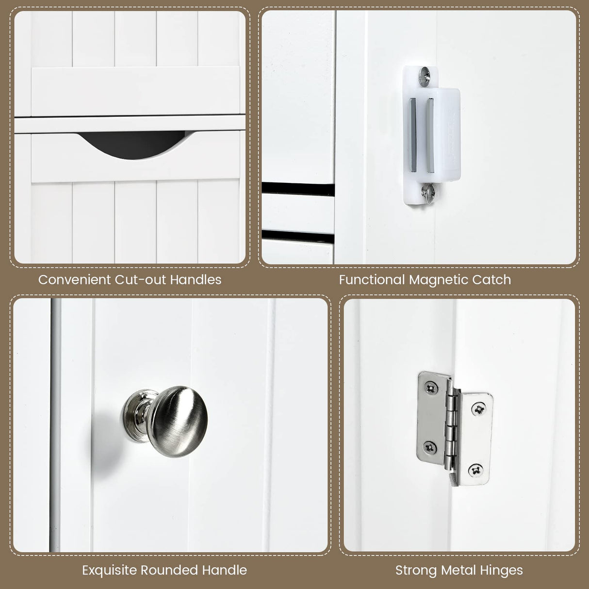 Tangkula White Freestanding Bathroom Floor Cabinet with 3 Drawers and Adjustable Shelf Tangkula