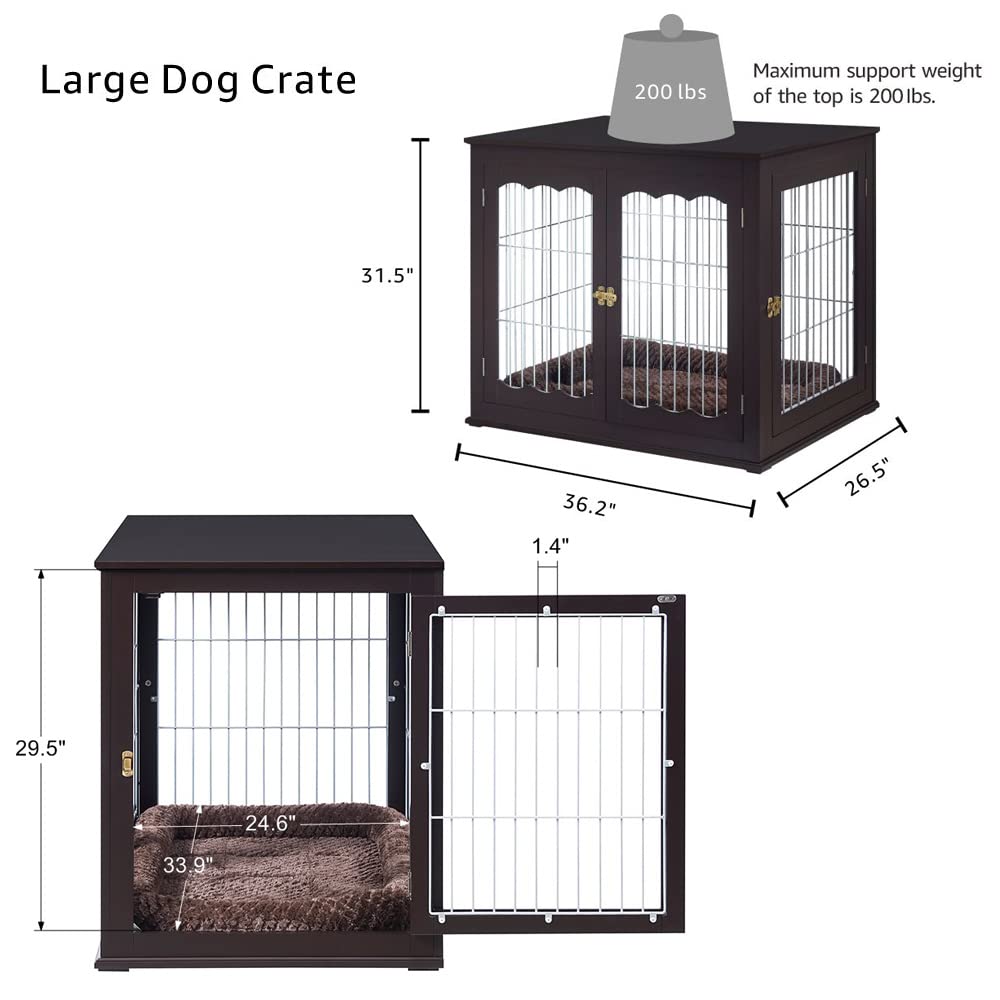 unipaws Furniture Style Dog Crate for Medium Large Dogs, Indoor Aesthetic Dog Stuff Kennel, Modern Decorative Wood Wire Pet House Dog Cage, Pretty Cute End Side Table Nightstand, Espresso… - WoodArtSupply