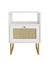 Apetaccat Rattan Nightstand, Boho Night Stand Farmhouse Wood Bedside Table with Storage and Open Shelf, End Side Accent Table for Bedroom,Living Room,White Apetaccat