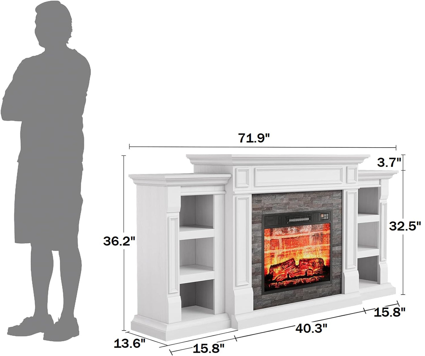 Naice 70" Electric Fireplace with Mantel and Cabinets, Fireplace TV Stand for Living Room Bedroom, Stacked Stone Surround and Remote Control 3D Realistic Flame