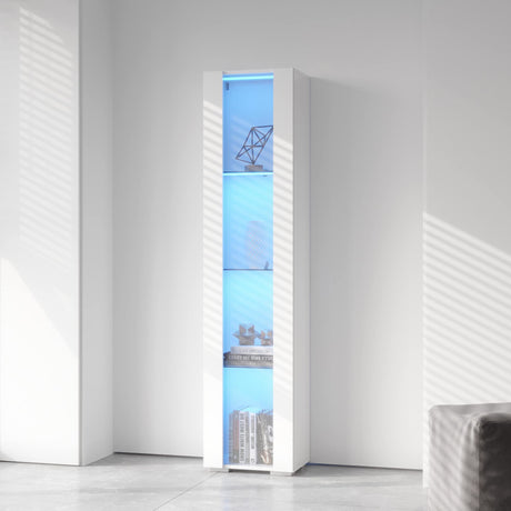 Pvillez 67" Modern LED Display Cabinet with 4 Glass Shelves - Stylish High Gloss Storage for Living Room, Bedroom, or Office (White) Pvillez