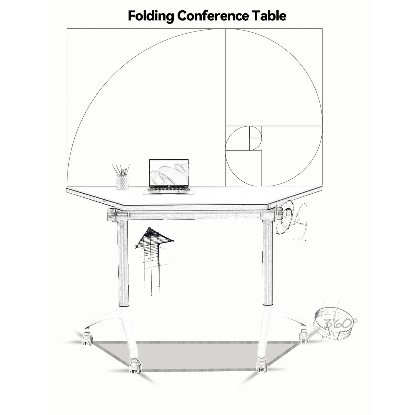 Folding Conference Table,Mobile Flip Top Meeting Table,Modern White Conference Room Table Portable,Foldable Rolling Training Table with Locking Wheels for Office,Meeting Room,Easy Assembly (1 - WoodArtSupply