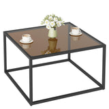 YMYNY Glass Coffee Table, Tempered Glass Square Coffee Tables with Metal Frame, Unique Modern Table for Living Room Home Office 26.77" x 26.77" x 15.75", Dark Brown, UHCT001T YMYNY