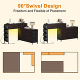 REAHOME Dresser for Bedroom with Charging Station and LED Light, 67" Rotatable Vanity Desk with LED Light and Side Pockets, Makeup Table with 10 Fabric Drawers, Modern Home Office Desks, Brown REAHOME