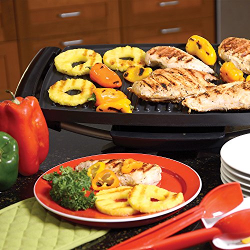 George Foreman Indoor Outdoor Electric Grill, Non-Stick Grill Griddle Plate, Healthy Grilling Drip Tray Reduces Fat, Portable Barbeque