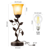 Touch Control Table Lamp with 2 USB Charging Ports, 3-Way Dimmable Bedside Nightstand Lamps, Amber Glass Shade Vintage Rural Leaf Lamp for Living Room, Bedroom, Dresser, LED Bulb Included (Bronze) RORIANO
