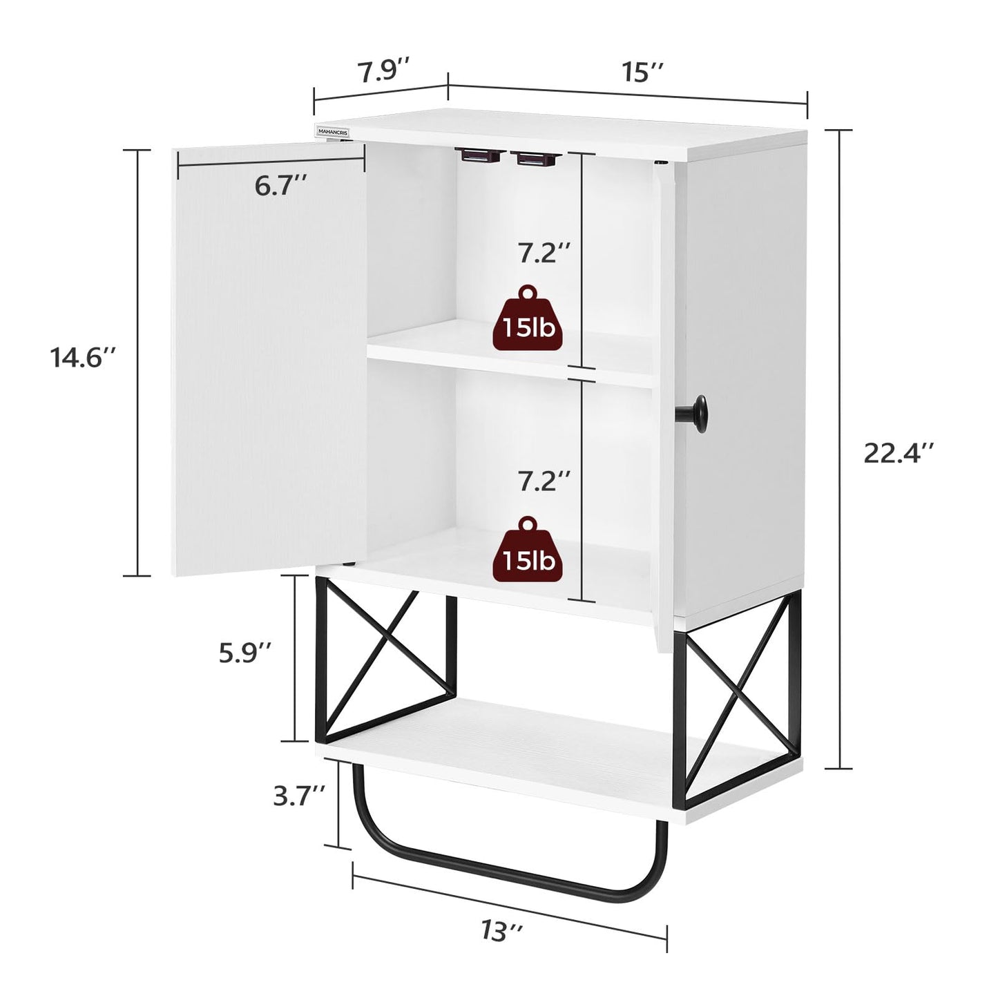 MAHANCRIS Bathroom Wall Cabinet with 2 Door and Adjustable Shelves, Farmhouse Medicine Cabinet with Towel Rack, 3-Tier Wall Mounted Storage Cabinet Over The Toilet for Bathroom Laundry Room,  - WoodArtSupply