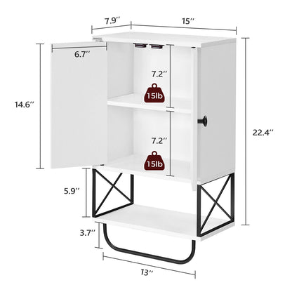 MAHANCRIS Bathroom Wall Cabinet with 2 Door and Adjustable Shelves, Farmhouse Medicine Cabinet with Towel Rack, 3-Tier Wall Mounted Storage Cabinet Over The Toilet for Bathroom Laundry Room,  - WoodArtSupply