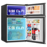 Walsh Compact Retro Refrigerator, Dual Door Mini Fridge, Energy Efficient, Adjustable Mechanical Thermostat with Freezer, Reversible Doors with leveling Front Legs, 3.1 Cu Ft, Stainless Steel Walsh