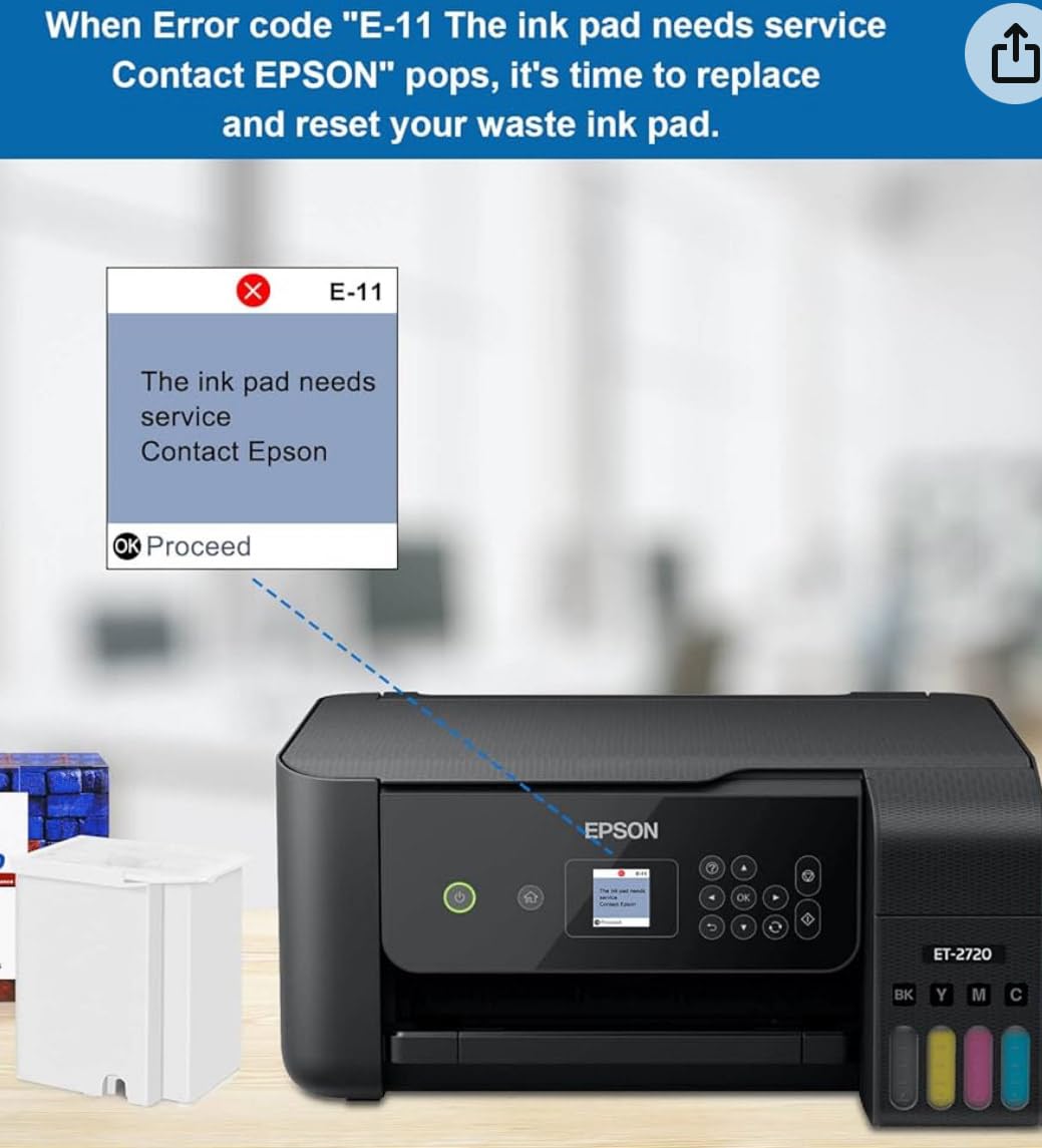 PRINTERWORK612 Waste Ink Pad Replacement for EPSON Ecotank ET-2800 ET-2803 ET-2720 ET-2711 ET-4700 L3110 L3210 L3150 L3250 etc. Printers, Maintenance Box with Extra Sponge Absorbant GENERIC