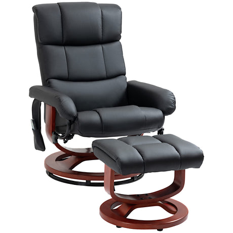 HOMCOM Massage Recliner Chair with Ottoman, Swivel Recliner and Footrest, Faux Leather Reclining Chair with Remote Control and Side Pocket, Black HOMCOM