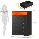 EnHomee Black Dresser with LED Light, Tall Dresser for Bedroom, 5 Drawers & 1 Shelves Space Saver for Bedroom, Hallway, 31.3" W x 48.5" H x 15.7" D EnHomee