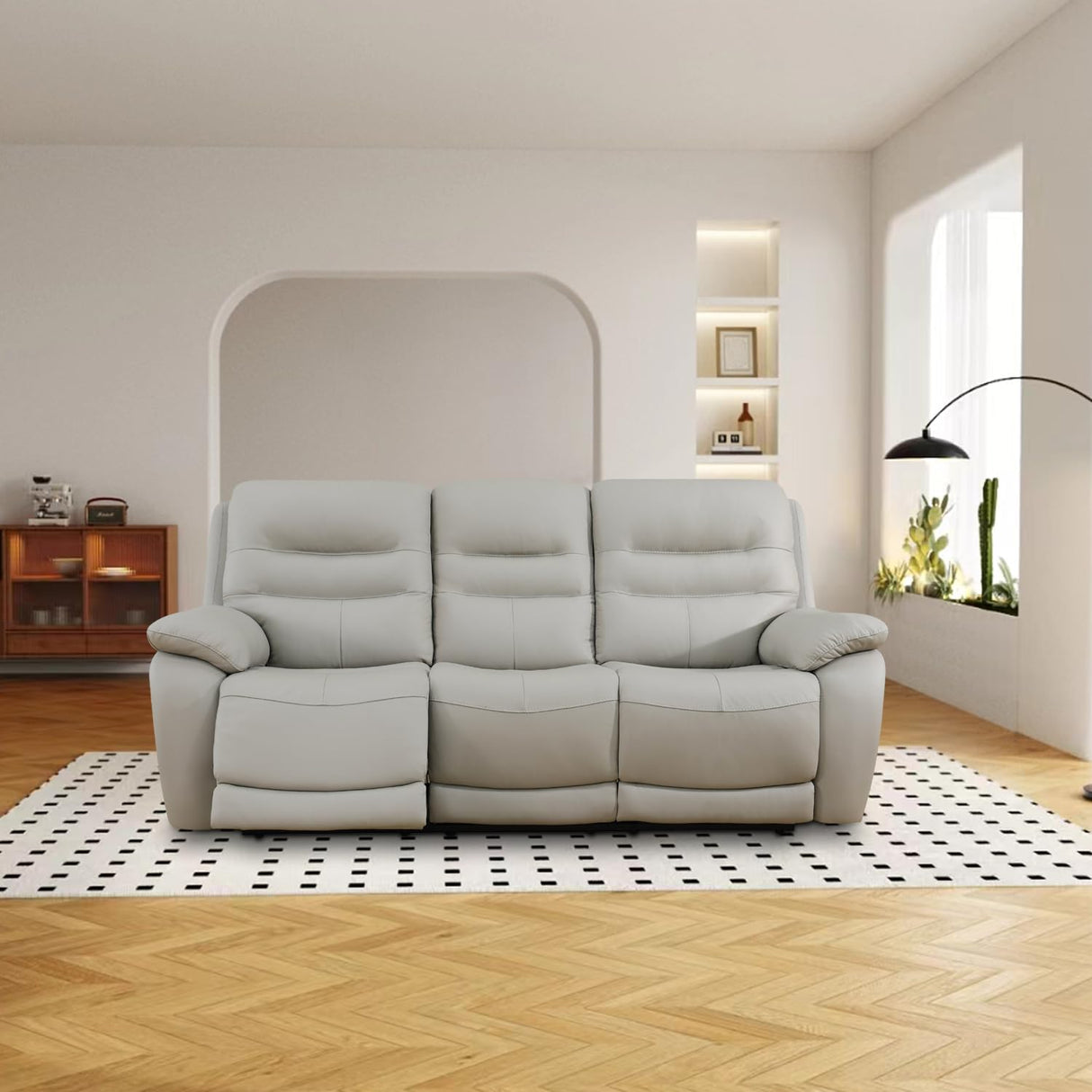 GEBADOL Power Reclining Sofa Set, Genuine Leather Recliner Sofa and Loveseat Set, 2 Pieces Top Grain Leather Sofa with Built in USB Port for Living Room (Light Grey) GEBADOL